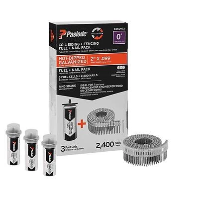 Paslode 2" Hot‑Dipped Screw & Ring Shank Nails – Pack with 3 Fuel Cells