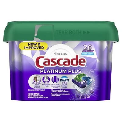 Cascade 80798637 Platinum Plus Dishwasher Pods, Fresh Scent, 28 Count