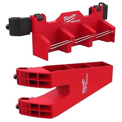 Milwaukee PACKOUT Long Tool Holder – 25 lb Capacity, 3‑Compartment Polypropylene Organizer (Black/Red)
