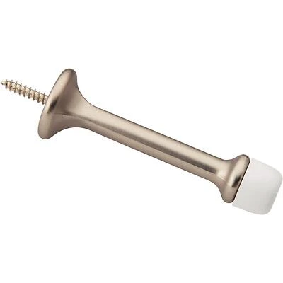 Satin Nickel Rigid Door Stop – 3‑1/16" Projection, Zinc‑Coated, National Hardware 236 Series