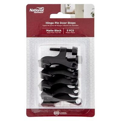 Matte Black Zinc Hinge Pin Door Stop – 2‑1/16 in Projection with PVC Tip