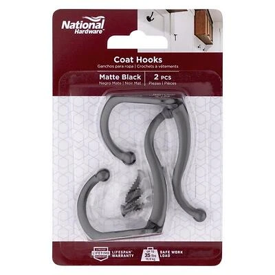 Heavy‑Duty Matte Black Coat Hook – 35 lb Capacity, Surface‑Mount Design