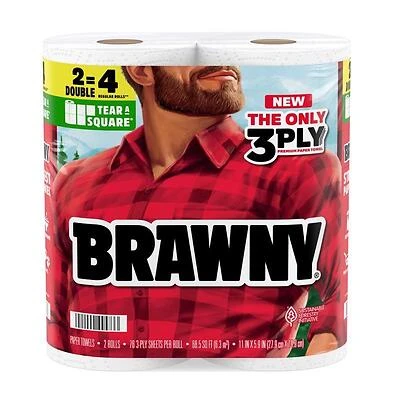Brawny 44573 Tear-A-Square 3-Ply Paper Towel Roll, Multi-Size