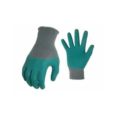 Medium Gray & Green Women’s Full‑Finger Latex Garden Gloves