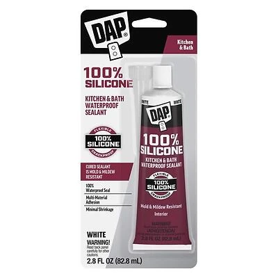 DAP 7079800950 Premium White Silicone Sealant – 24‑Hour Cure, Waterproof, 2.8 fl oz