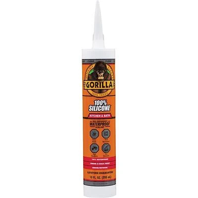 Gorilla 117386 Clear Silicone Kitchen & Bath Sealant, 10 oz Cartridge
