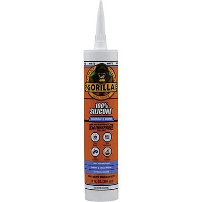 Gorilla 117395 White Silicone Sealant, Waterproof Caulk, 10 oz