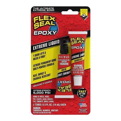 Flex Seal Black Epoxy Adhesive EFSBLKR2X15, Two-Part Liquid Glue, 14 mL