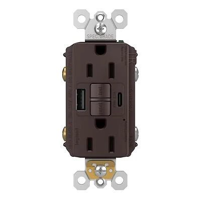 Pass & Seymour Radiant 15A Tamper-Resistant Self-Test GFCI USB Type-A/C Outlet, Dark Bronze