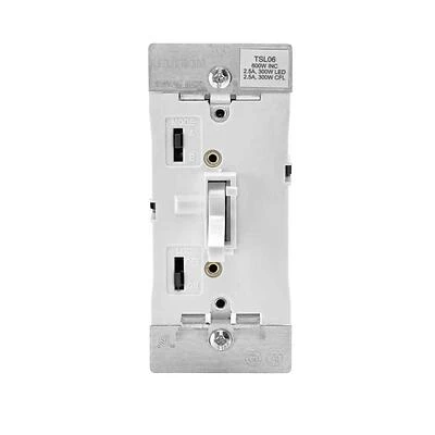 Leviton 600W White Toggle Dimmer Switch – 2.5A Single‑Pole