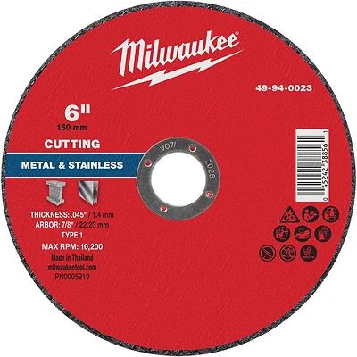 Milwaukee 49-94-0023 6-Inch Type-1 Metal Cutting Wheel, 0.045-In Thick