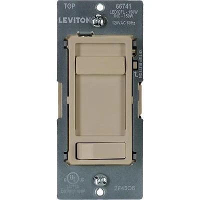 Leviton 06674-721 SureSlide Slide Dimmer, 600/150W, 3-Way, Ivory