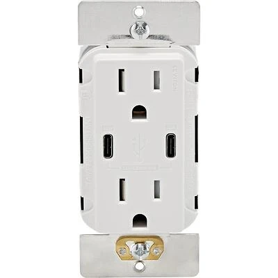 Leviton Decora 15‑Amp White Dual USB‑C Power Delivery Wall Receptacle – Tamper‑Resistant 15A Outlet