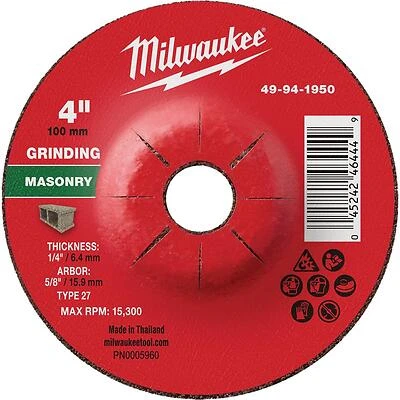 Milwaukee Type 27 4" x 1/4" x 5/8" Masonry Grinding Wheel – Heavy‑Duty Concrete Grinder