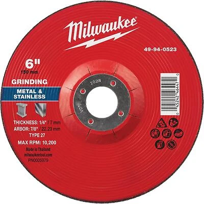 Milwaukee 27 Series 6" x 1/4" x 7/8" Heavy‑Duty Metal Grinding Cut‑Off Wheel