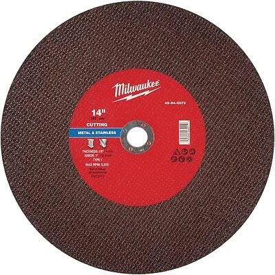 Milwaukee 14" Type 1 Metal Cut-Off Wheel – 1/8" x 1" Heavy-Duty Aluminum Oxide