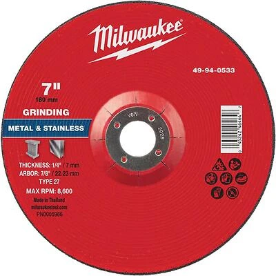 Milwaukee 27 Series 7‑in. Metal Grinding & Cut‑Off Wheel – 1/4" x 7/8" Heavy‑Duty Aluminum Oxide Disc