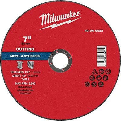 Milwaukee 7‑Inch Type 1 Metal Cut‑Off Wheel – 1/16” × 7/8”
