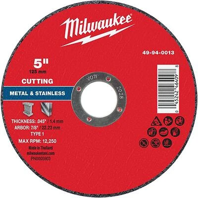 Milwaukee 5‑Inch Heavy‑Duty Metal Cutting Disc – 0.045" Thick, Fast‑Cut Abrasive Wheel
