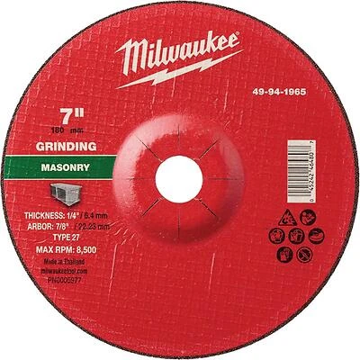 Milwaukee Type 27 7" Masonry Grinding Wheel – 1/4" Arbor, 7/8" Thick, High‑Performance Concrete Abrasive