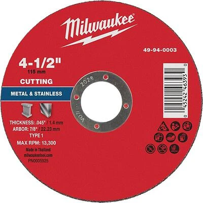 Milwaukee Type 1 4‑1/2" x .045" x 7/8" Metal Cutting Wheel – Long‑Life, Fast‑Cut Performance