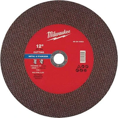 Milwaukee 12‑Inch Type 1 Metal Cutting Wheel – 1/8" Thick, 1" Arbor