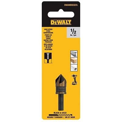 DEWALT Black & Gold 1/2‑Inch Countersink Drill Bit – 5‑Flute, 1/4‑Inch Shank, 1.7‑Inch Length