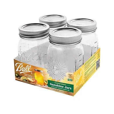 Ball Sunshine 16 oz Regular‑Mouth Mason Jar Set – 4 Pack