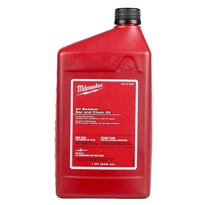 Milwaukee 1‑Quart All‑Season Bar & Chain Oil – High‑Tack Amber Formula, >93 °C Flash Point