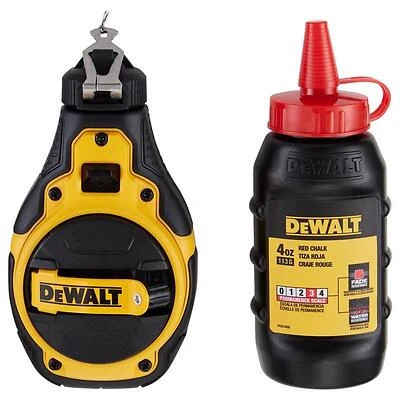 DeWalt Red Bi‑Material Chalk Line Reel with Bold Braided Line – 4:1 Gear Ratio Kit