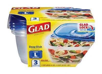 Glad Large 64 oz Clear Deep Dish Food Storage Container – Microwave, Freezer & Dishwasher Safe