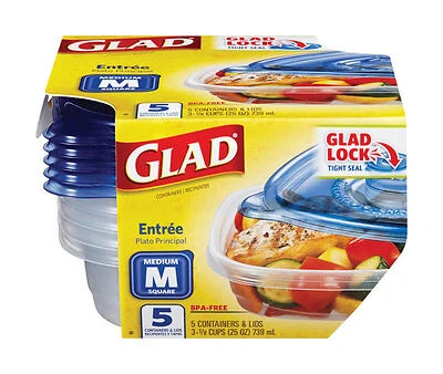 Glad 25‑oz Medium Entree Clear Plastic Food Storage Set – 5 Pack