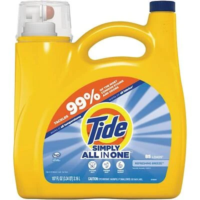 Tide High‑Efficiency Liquid Detergent – 107 oz (85 Loads) Refreshing Breeze