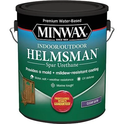 Minwax Helmsman Satin Clear Spar Urethane – Water‑Based Indoor/Outdoor, 1 gal