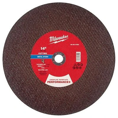 Milwaukee 14‑Inch Type‑1 Performance‑Plus Metal Cut‑Off Wheel – 7/64‑Inch Thick for Fast, Durable Cutting