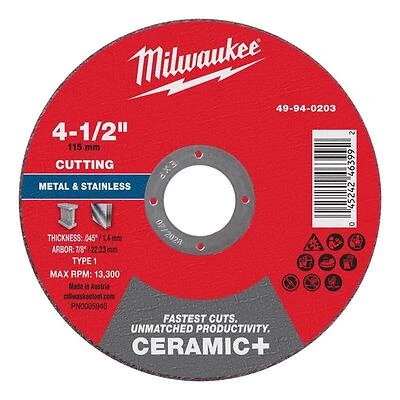 Milwaukee 4.5" x 7/8" .045" Metal Cut‑Off Disc – 13,300 RPM, 1‑Piece
