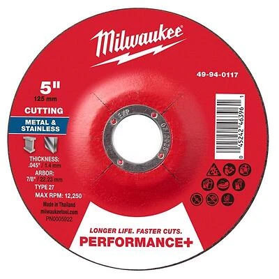 Milwaukee Performance‑Plus 5" Metal Cutting Disc – 0.045" Thick, 7/8" Arbor