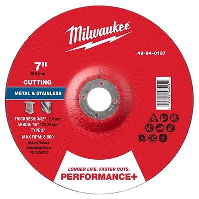 Milwaukee Performance‑Plus 7‑in. Metal Cutting Wheel – 3/32 in. x 7/8 in. Ultra‑Durable Abrasive Disc