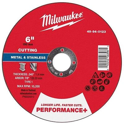 Milwaukee 6‑Inch Performance‑Plus Metal Cutting Wheel – 0.045″ Thick, 7/8″ Arbor