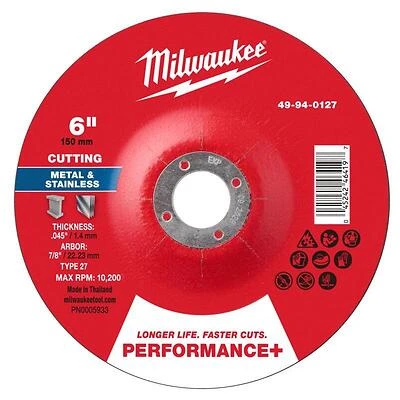 Milwaukee Performance‑Plus 6‑Inch Metal Cut‑Off Wheel – Ultra‑Durable Aluminum Oxide for Fast Steel & Stainless Steel Cutting
