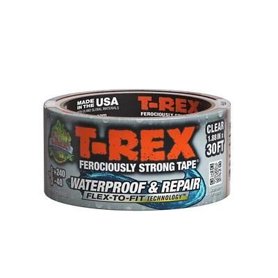 T‑Rex Clear Waterproof Repair Tape – 1.9" x 30 ft Heavy‑Duty UV‑Resistant Sealant