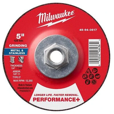 Milwaukee Performance‑Plus 5‑in. Metal Grinding & Cut‑Off Wheel – 27 Series
