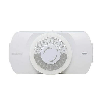 Woods 50104WD Indoor 24-Hour Heavy Duty Mechanical Timer with Nightlight  2 Grounded Outlets  White