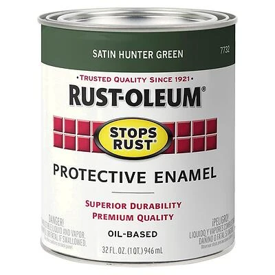 Rust-Oleum 7732502 Stops Rust Satin Enamel, Hunter Green, 1 Qt.
