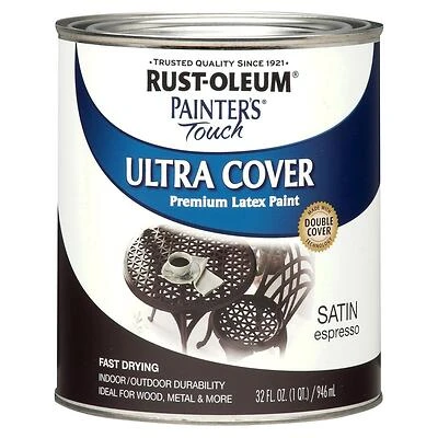 Rust-Oleum 242018 Painter's Touch Ultra Cover Latex Paint, Satin Espresso, 1-Qt.