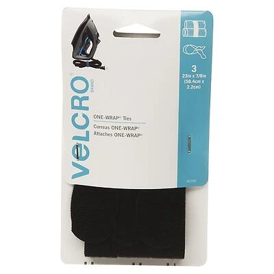 VELCRO Brand One Wrap 90700 Hook and Loop Fastener, 7/8 in W, 23 in L, Nylon/Polypropylene, Black