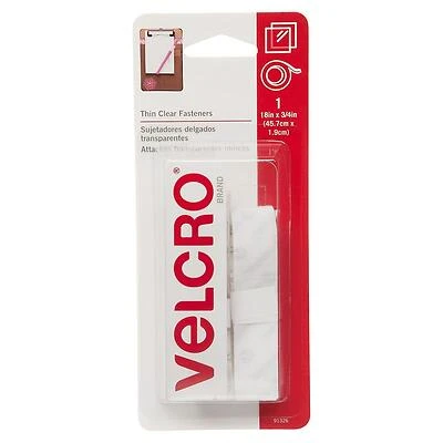 VELCRO Brand 91326 Hook and Loop Fastener, 3/4 in W, 18 in L, Clear, 5 lb