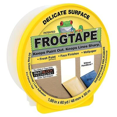 FrogTape 280222 Painting Tape, 60 yd L, 1.88 in W, 3.3 mil Thick, Paper Backing, Yellow