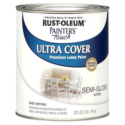 Rust-Oleum 1993502 Painter's Touch Premium Latex Paint, Semi-Gloss White, 1-Qt.