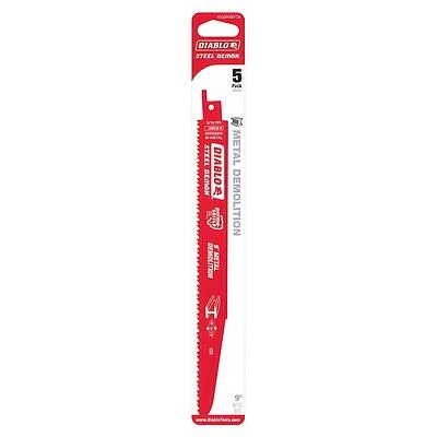 Diablo DS0908BFD5 Reciprocating Saw Blade, 1 in W, 9 in L, 8/10 TPI, Bi-Metal Cutting Edge